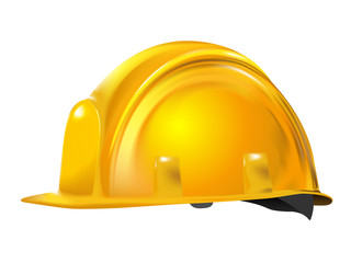 Yellow or gold Realistic working hard hat, construction helmet isolated on white background. Little rotated logo, icon. Vector illustration.