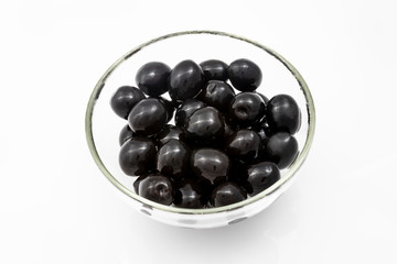 black olives in a glass bowl