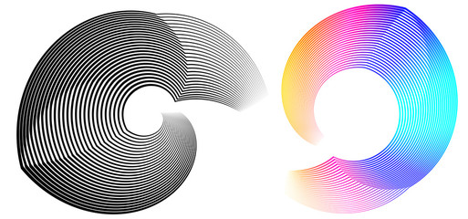 Abstract spiral set black & rainbow design element07