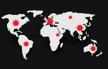 World map with coronavirus signs