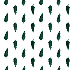 Philodendron leaf seamless pattern. Mint and black line art doodle sketch on white background. Vector illustration for greeting cards, posters, flyers, banners, wallpaper, wrapping paper, botanical
