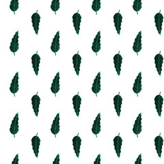 Philodendron leaf seamless pattern. Mint and black line art doodle sketch on white background. Vector illustration for greeting cards, posters, flyers, banners, wallpaper, wrapping paper, botanical