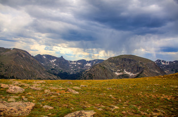Fototapeta premium Beautiful Rocky Mountains Covered by fog, Estate Park Colorado USA