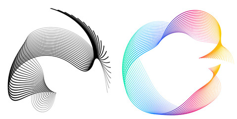Abstract spiral set black & rainbow design element12