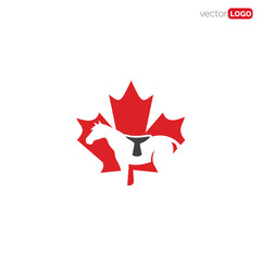 maple leaf canada with horse inside  icon/symbol/Logo Design Vector Template Illustration