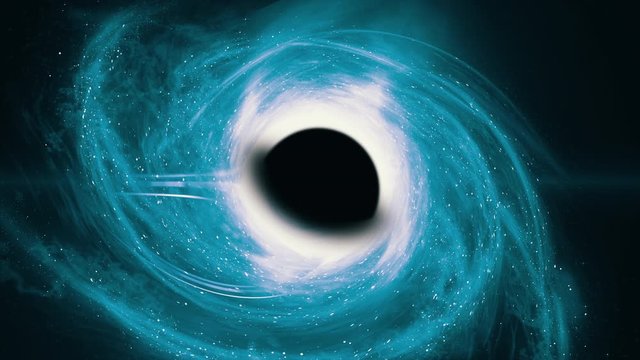 Black hole absorbing and destroy galaxy at its center. Scientific 3d render footage
