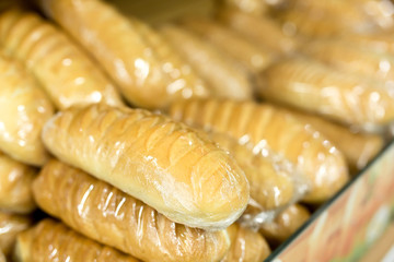 fresh baked loaves of bread close up