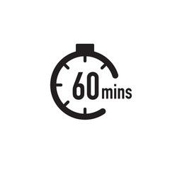 60 minutes timer, stopwatch or countdown icon. Time measure. Chronometr icon. Stock Vector illustration isolated on white background. - obrazy, fototapety, plakaty