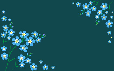 turquoise background blue flowers, forget-me- nots