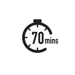70 minutes timer, stopwatch or countdown icon. Time measure. Chronometr icon. Stock Vector illustration isolated on white background.