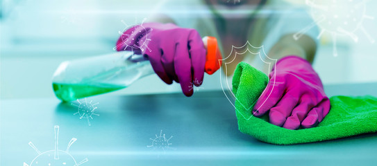 Disinfection, cleaning and washing of door and furniture. Prevention of coronavirus infection