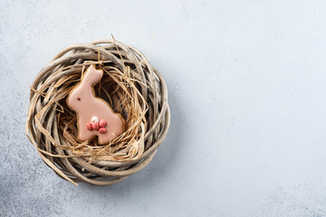 Dacorated cookies for easter on the white background. Copy space.