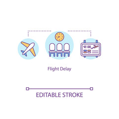 Flight delay concept icon. Airline company, airport problem idea thin line illustration. Commercial airplane departure schedule change. Vector isolated outline RGB color drawing. Editable stroke