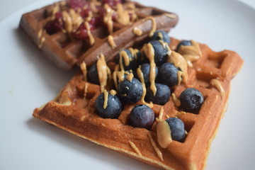 waffle with blueberries with peanut butter