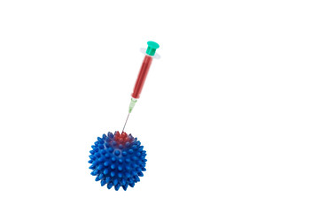 Vaccine injected into coronavirus isolated on white