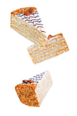 Esterhazy cake decorated with almonds on a white isolated background
