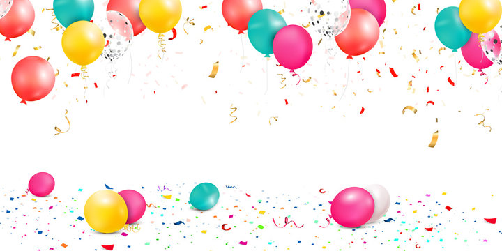 Falling bright colorful confetti, ribbon, stars celebration, serpentine isolated on white background. confetti flying on the floor with balloons. New year, birthday, valentines day design element