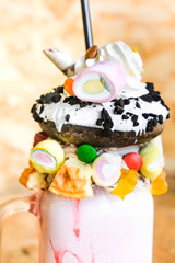 big and very sweet overshake with various sweets.