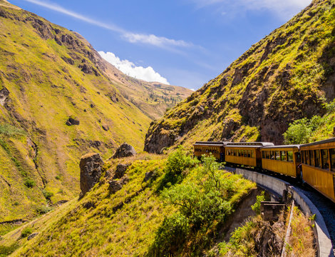 Stunning view of Devil's Nose train running on beautiful andean landscape, Alausi, Ecuador