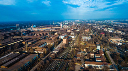 Fototapeta premium metallurgical production plant full cycle smoke from pipes bad ecology aerial photography