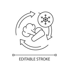 Freezing pixel perfect linear icon. Thin line customizable illustration. Food preservation method contour symbol. Storing veggies in refrigerator. Vector isolated outline drawing. Editable stroke