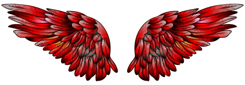 Bright Fiery Glowing Red Phoenix Magic Wings, Vector