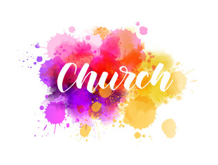 Church lettering on watercolor splash