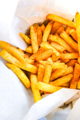 crispy, juicy snacks with delicious sauce. wings, fries, potato wedges, nuggets