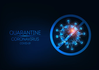 Futuristic Coronavirus, Covid-19 quarantine web banner with virus cell and stop sign