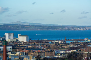 Fototapeta na wymiar View from top of Calton hill to old part of Edinburgh, capital of Scotland