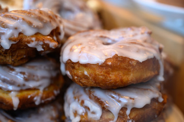 Scottish cream choux buns with white icing close up