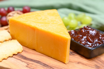 Cheese collection, yellow matured cheddar cheese triangle piece from England