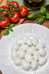 Cheese collection, white mini mozzarella cheese balls for salad or for appetizer snacks