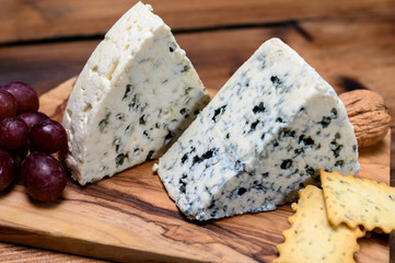Cheese collection, strong Danish blue cheese Danablu with blue mould.