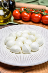 Cheese collection, white mini mozzarella cheese balls for salad or for appetizer snacks