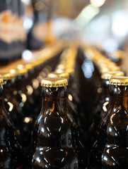 Many Belgian beer bottles in abbey shop