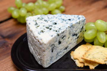 Cheese collection, strong Danish blue cheese Danablu with blue mould.