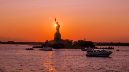 Beautiful view of the Statue of Liberty at sunset, in New York City (USA) © jonas