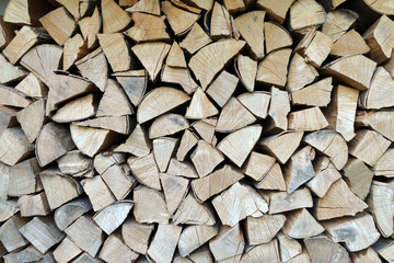 composition of wooden logs cut into pieces
