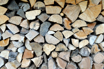 Fototapeta premium composition of wooden logs cut into pieces