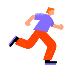 Parkour red-haired man in red pants running to do a trick. Vector illustration in a flat cartoon style.