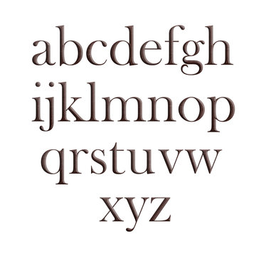 The font english alphabet of brown leather. Letters from a brown leather isolated on a white background.