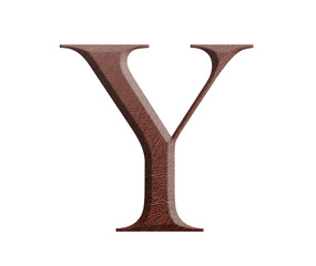 The font english alphabet of brown leather. Letter Y from a brown leather isolated on a white background.