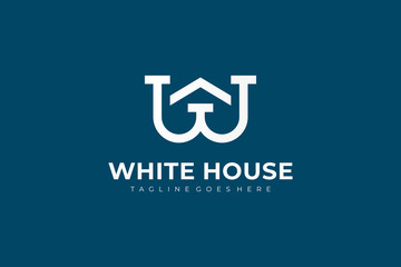 White Line Letter W House Logo. Real Estate Construction Architecture Building Logo Design Template Element