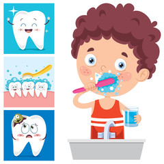 Brushing Teeth Concept With Cartoon Character