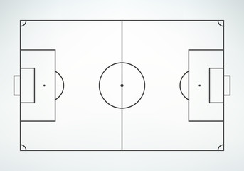 Soccer field in line style. Football field on white background. Top view.