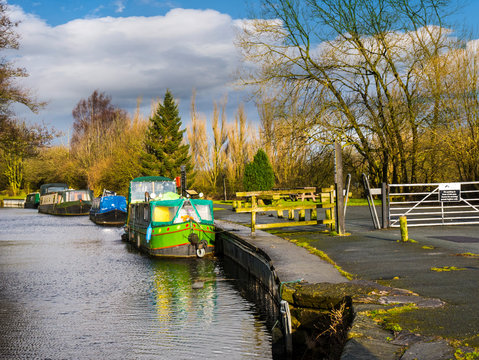 Saltersforth Moorings on the Leeds Liverpool Canal on the border of Lanasire and Yorkshire in the UK