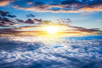 Fototapeta premium Beautiful heavenly landscape with the sun in the clouds .