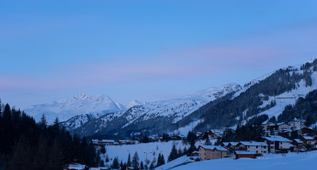 Landscape image of Austrian ski resort at sunrise