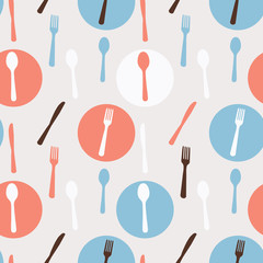 Abstract Seamless Pattern with tableware forks spoons and knives. Vector Illustration